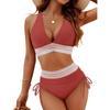 Women's High Waist Bikini Split Set V-Neck Tether Gathering Swimsuit