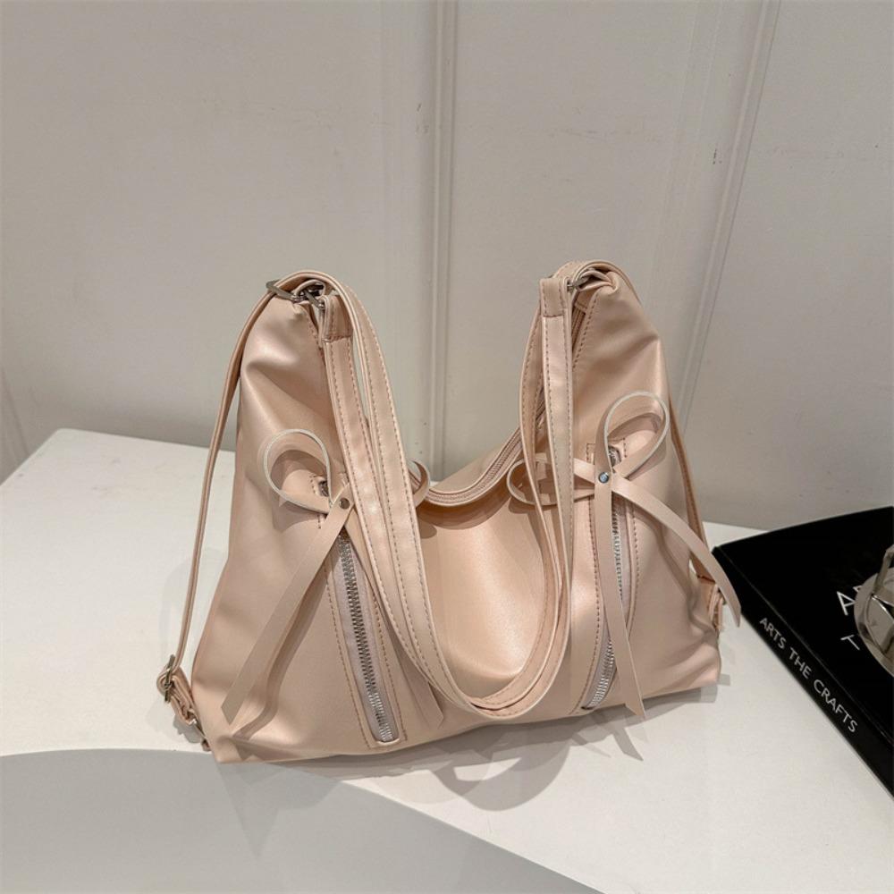 PU Leather Bow Tote Bag Zipper Bow Crossbody Bag Sweet Bowknot Shoulder Bag  Streetwear