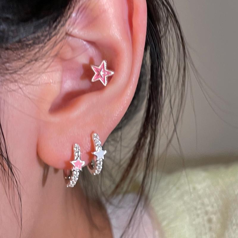 Dopamine Colourful Pentagram Earrings Oil Drop Stacked Style Niche Spicy Girl Gift Girlfriend's Back-to-school Ambience Trendy Jewelry