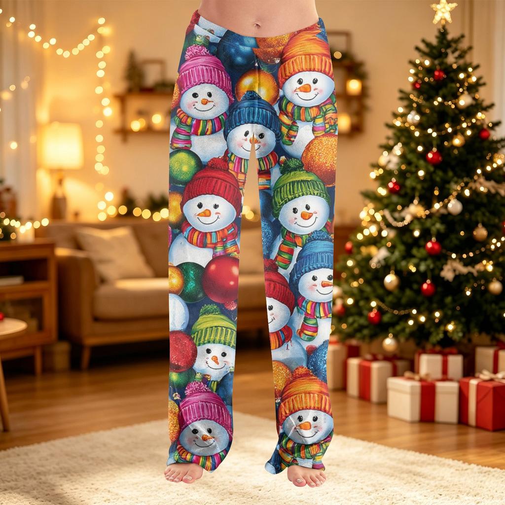 Women's Christmas Print Pants Fuzzy Casual Pants for Holiday and Winter Wear
