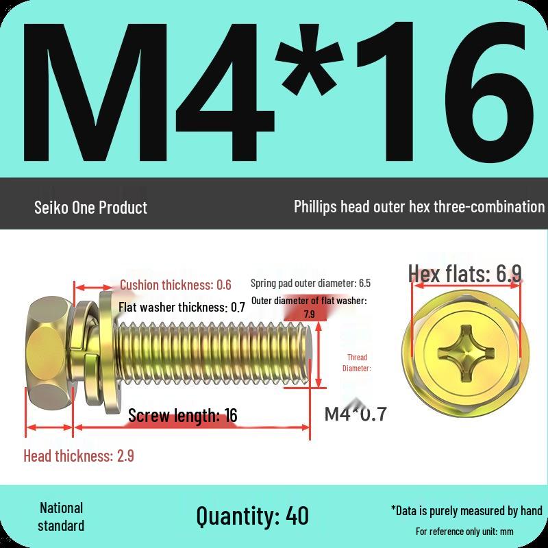 Concave Head Hexagon Combination Bolt Set with Spring Washer and Gasket - 3 Pieces
