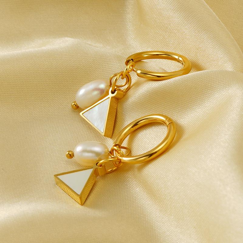 European & American High-End 18K Titanium Steel Natural Pearl Earrings - Women's Luxury Fashion Jewelry