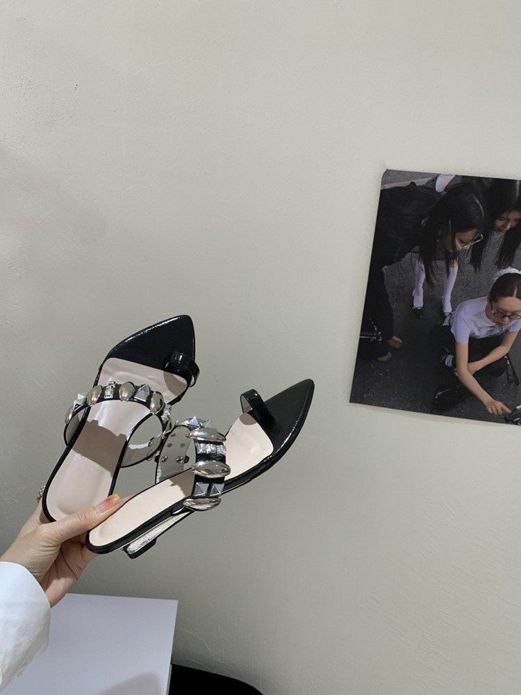 Sexy Slope Heel Metal Set Toe Slippers Women's Summer Wear High-end Leopard Print Cool Slippers Women