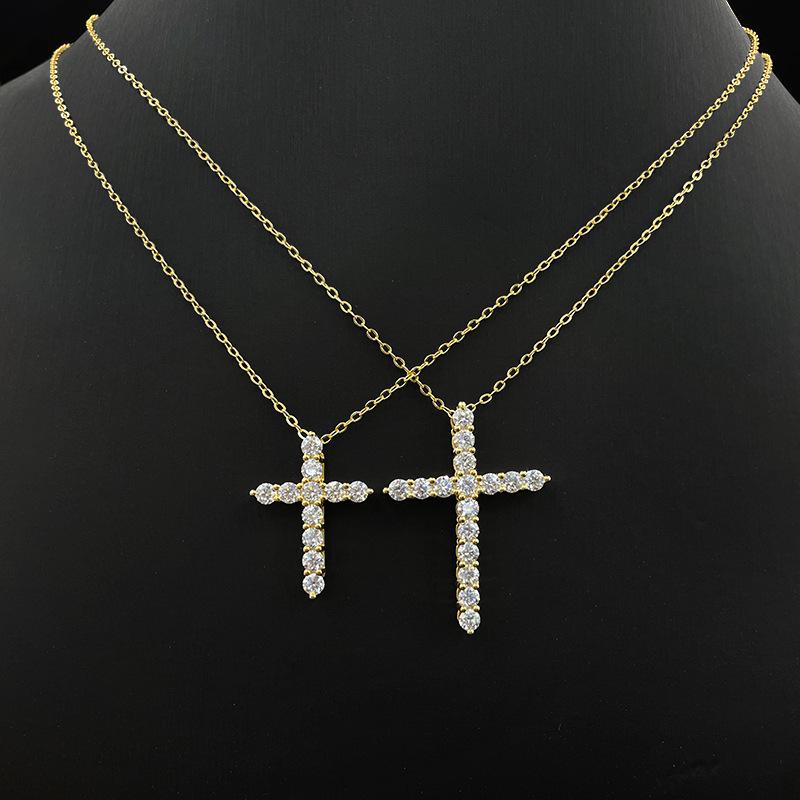 

S925 Sterling Silver Cross Clavicle Necklace Women s Moissanite Pendant Clavicle Chain 1.1 carats золотой