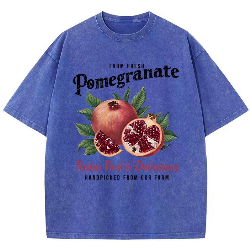 Bright Pomegranate Prints Washed T Shirt Women Cotton Oversize TShirts Distressed ONeck Comfortable Tops Summer Woman Clothes