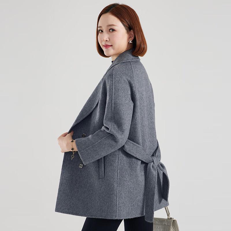 FengXun Women's Double-Faced Wool Blend Mid-Length Coat