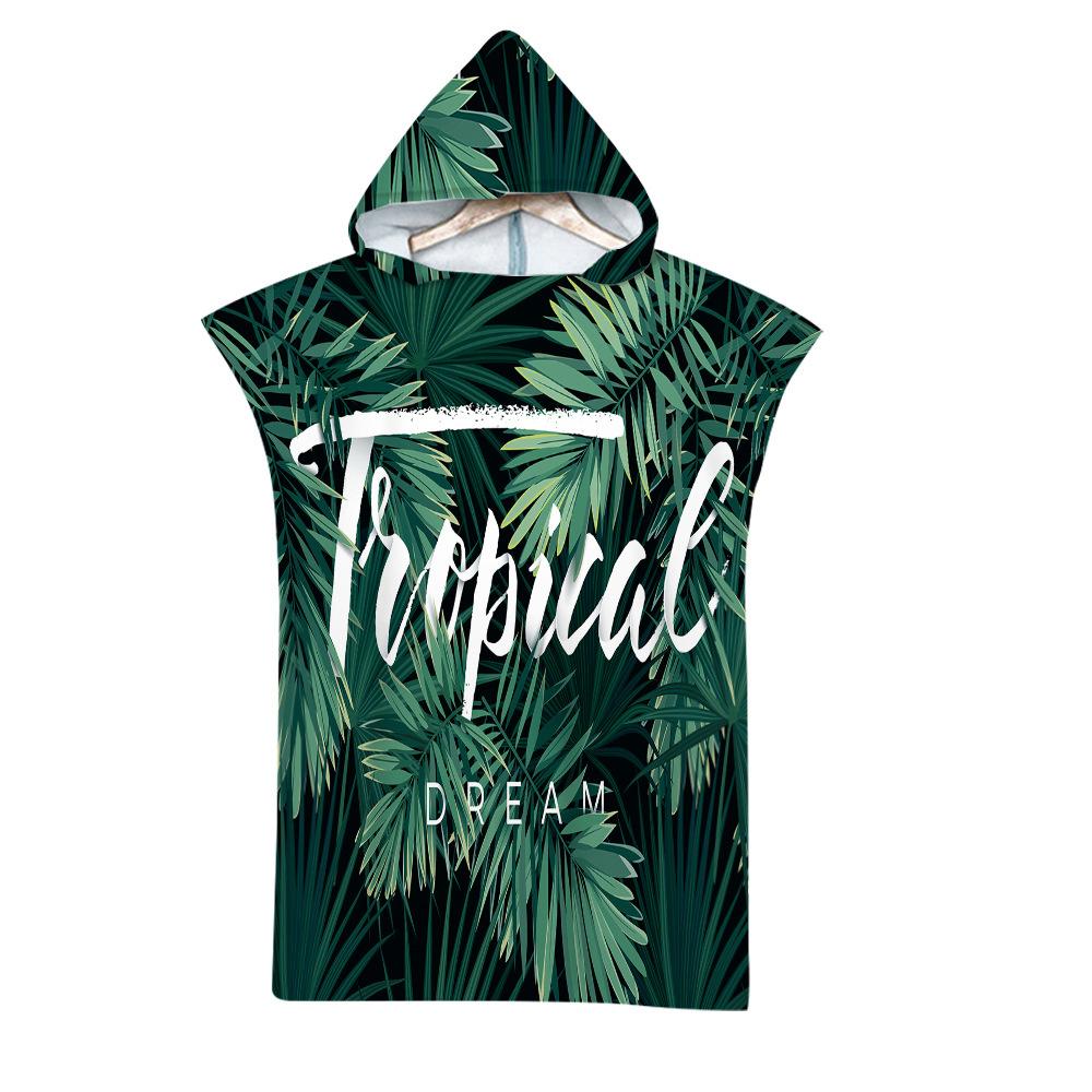 Leaf Microfiber Beach Towel Quick Dry Hooded Cloak Wetsuit Towels Adult Kids Parent-Child Poncho Bathrobe For Swim Surf