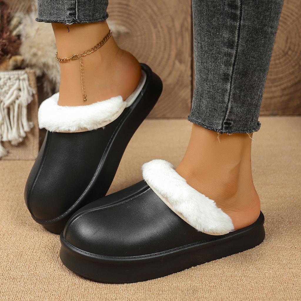 Women's Winter Flat Toe-Cap Home Slippers, Plush Warm and Comfortable Casual Half-Slip Women's Shoes