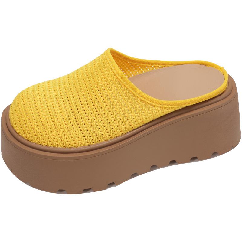 

Fashion Women Wedges Slippers 2025 Summer Mesh High Heels Mules Platform Sandals Fashion Dress Outdoor Breathable Heel 7cm Slippers 35 жёлтый