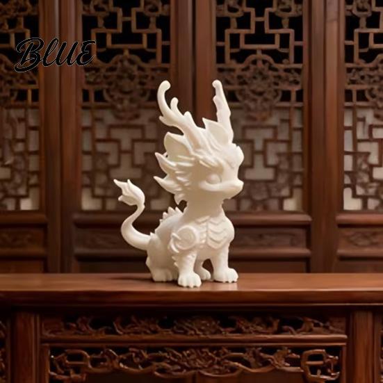 Layered Dragon Mane Sculpture 3D Printed Qilin Statue, Traditional Chinese Mythical Beast Figurine, Auspicious Customizable White Base Decoration