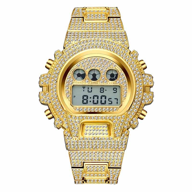 Multi-function Digital Mens Watches Top Luxury Brand LED 18K Gold Watch Men Hip Hop Male Iced Out Watches