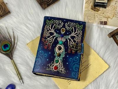 Mother of Earth Seven Stone Blank Spell Book of Shadows Handmade Grimoire Journal Junk Journal Tree of Life Journal Gifts for Christmas