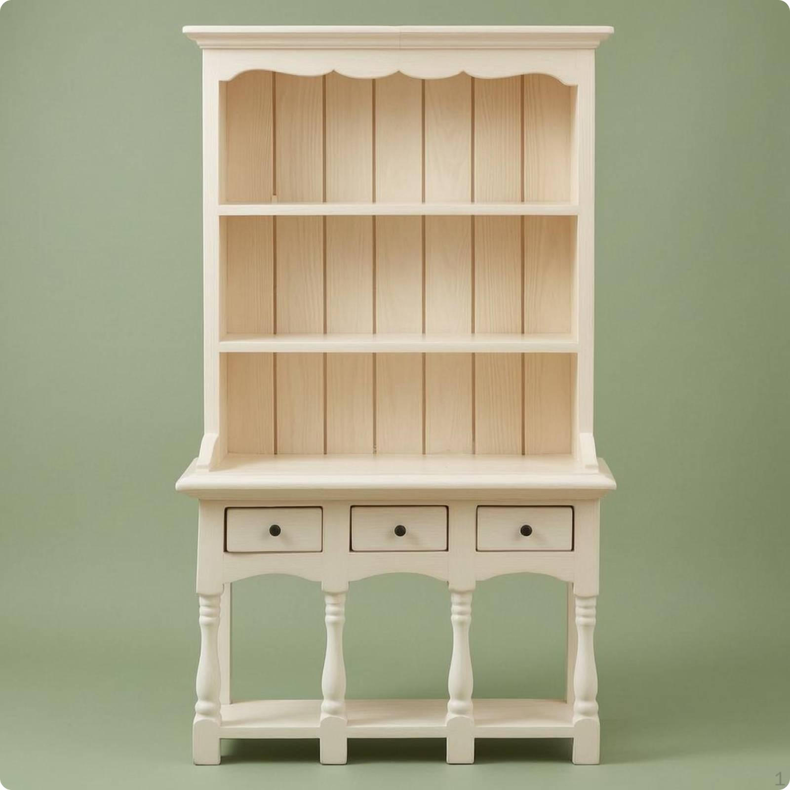 1:12 Scale Bookcase White Miniature Wooden Cabinet Black Metal Pulls