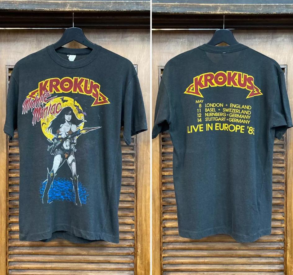 Vintage 1985 Krokus Band Hudební turné Tričko, velikost S-4XL