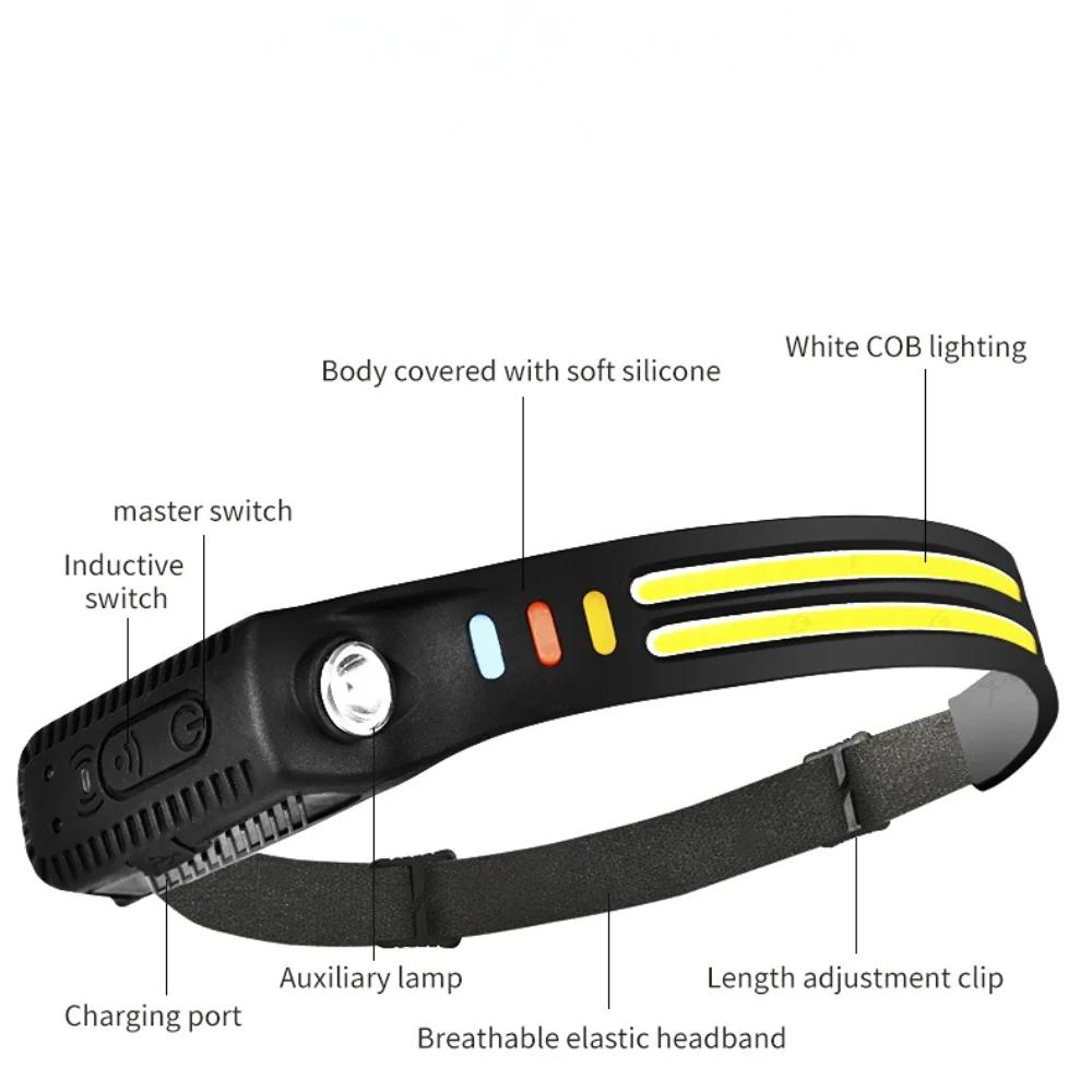 USB Rechargeable LED Sensor Headlamp Built-in Battery Head Flashlight Headlight Led Head Torch Camping Fishing Search Light