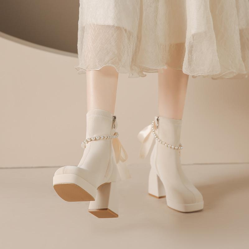 Jin Gang MY dicker Absatz eckige Spitze Chelsea neu Herbst und Winter burgunderrot wasserdicht Tisch kurz Damen