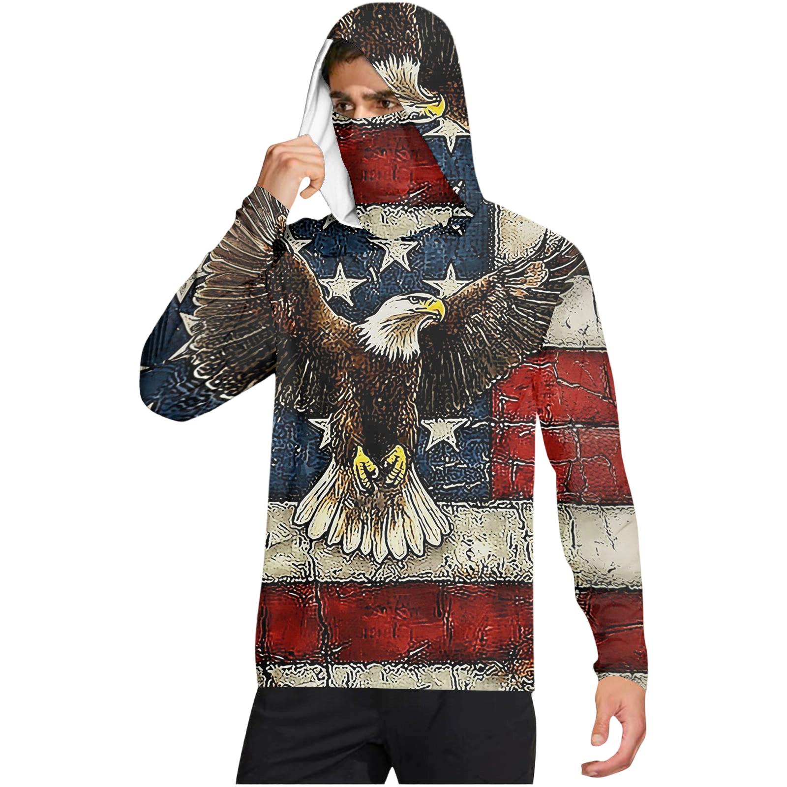 

Men s Casual Tie-Dye Print Hooded Long Sleeve Sun Protection Shirt Lightweight Breathable Outdoor Pullover Top L