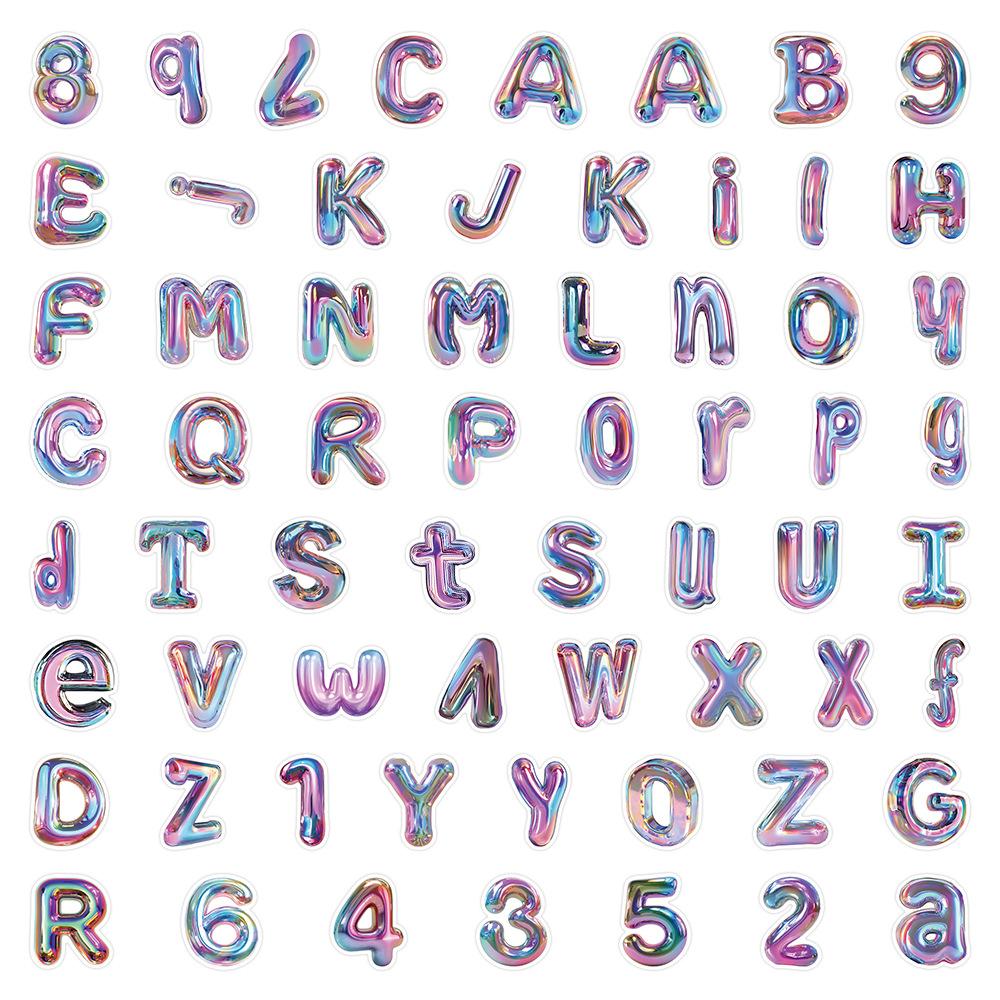 60pcs Alphabet Number Stickers Iridescent Multicolor Letters Gradient Label Journal Scrapbooking Water Bottle DIY Craft Supplies