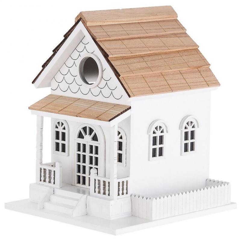 Outdoor Decorative Wooden Birdhouse – Handmade Miniature Villa Style, Blue Roof, Porch and Balcony – Garden or Backyard Wild Bird Decoration