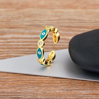 

Nidin New Style Open Bohemian Rainbow Evil Eye Rhinestone Rings for Women Vintage Finger Devil Adjustable Jewelry Party Gift светло-синий