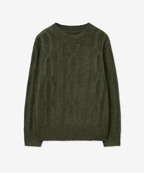 LADY VOLUME Wool Bokashi Crew Neck Round Knit_Khaki