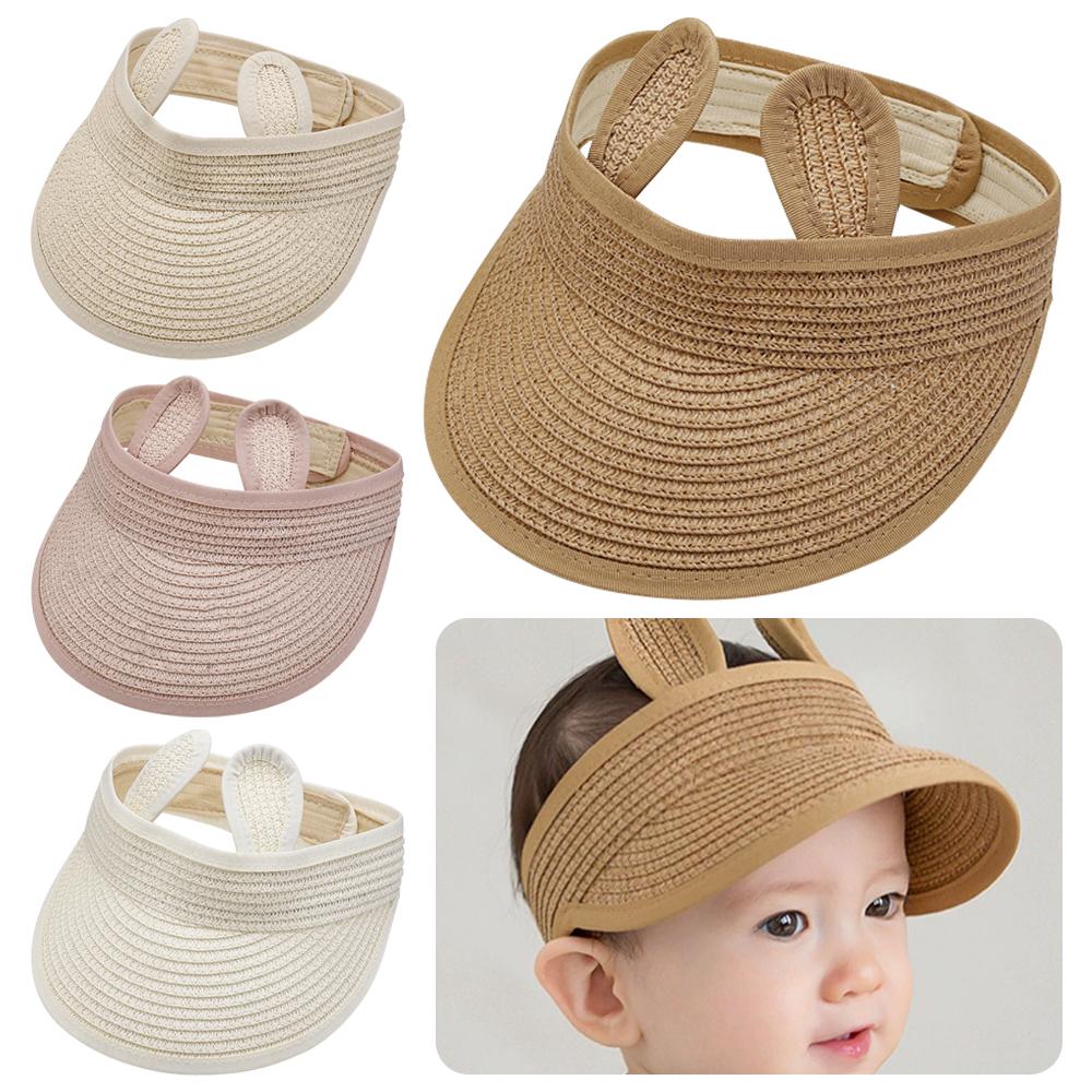 Bear Ears Kids Empty Top Hat UV Protection Straw Cap Lightweight Baby Sun Hat Boys & Girls