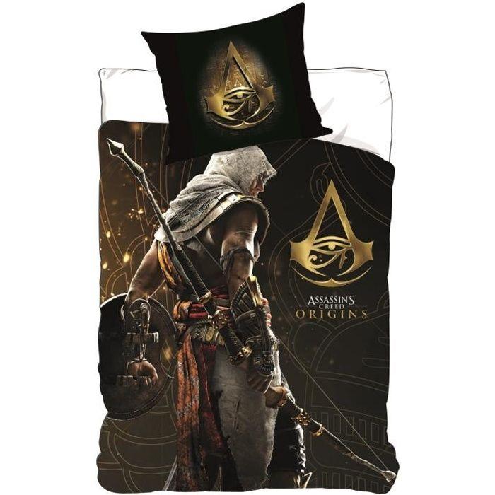 Parure de couette microfibre assasins creed origins 140x200 cm + taie d'oreiller 63x63 cm