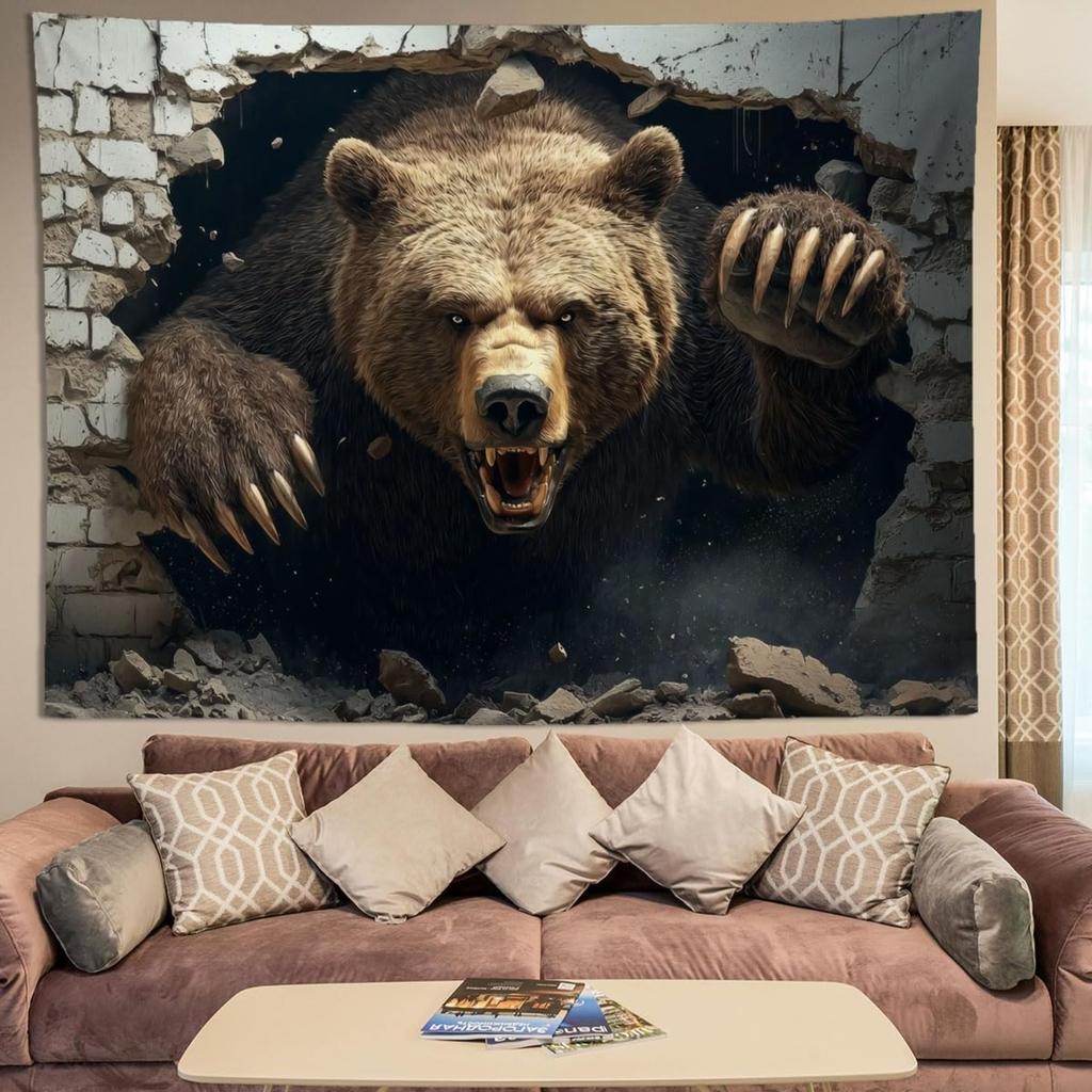 majestic brown bear Digital printing polyester wall hanging tapestry decorative Living room bedrooms Office background gift