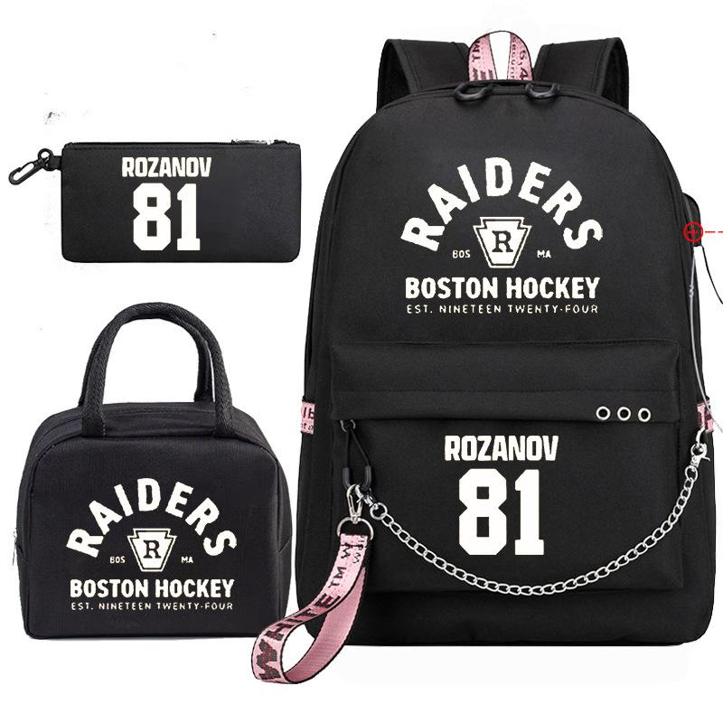 3 Piece School Backpack Set for Students Large Capacity Oxford Cloth Schoolbag with Shoulder Strap and Pencil Case
