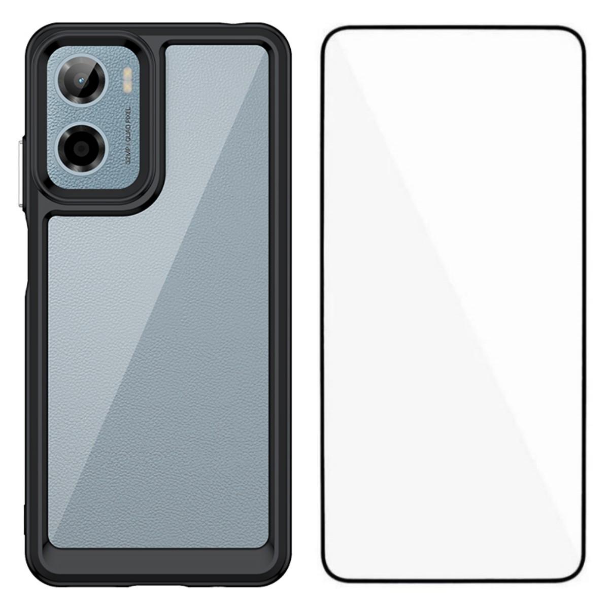 

Для чехла для телефона Motorola Moto G05 4G WANLONFENG Серия XC Чехол из ТПУ и акрила с закаленным стеклом (Большое отверстие для линзы) Black