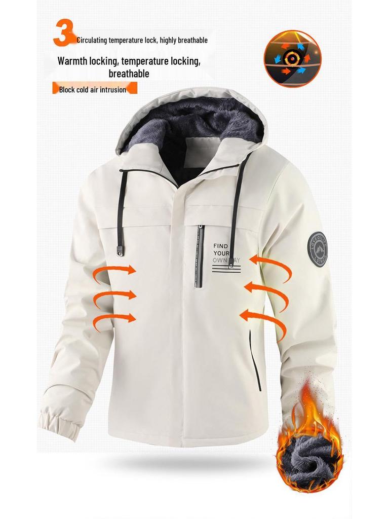 Herren Winter Plus Samt Verdickte Kapuzenjacke für Outdoor-Sport & Freizeit