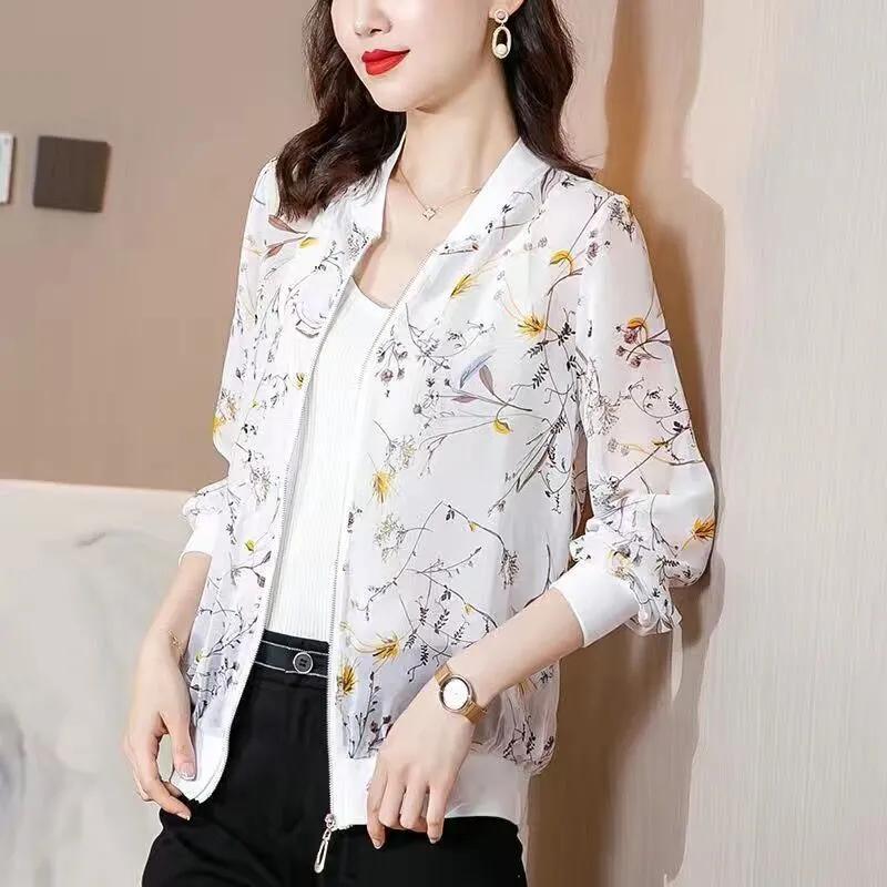 Women's Summer Lightweight Casual Printed Jacket Plus Long Sleeved Sunscreen Jacket
