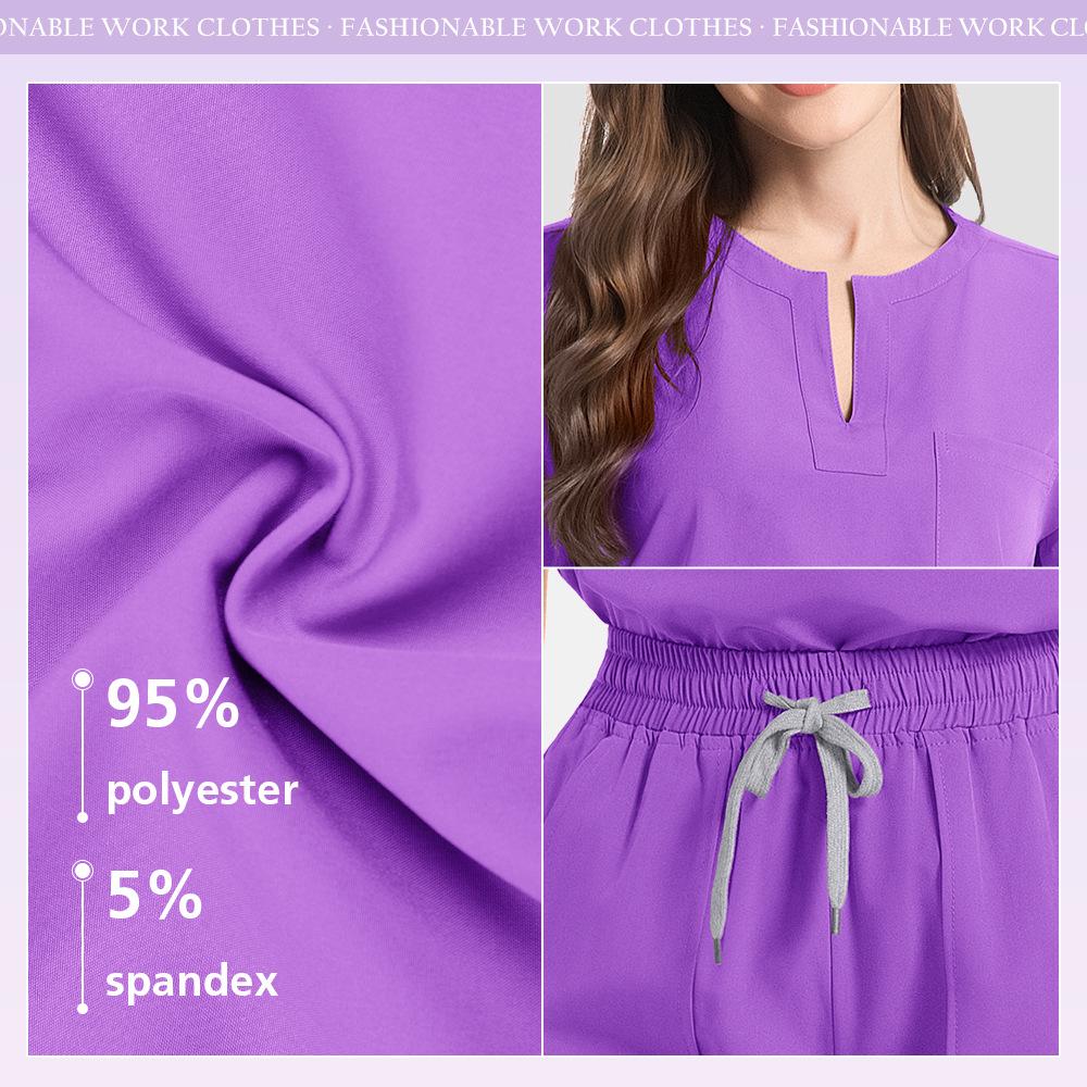 Uniforme Médical Blouse Pantalon Femmes Ensemble de Blouse Médicale à Poches + Pantalon Costume 2 Pièces Vêtements d'Infirmière pour Bloc Opératoire Salon de Beauté Vêtements de Travail