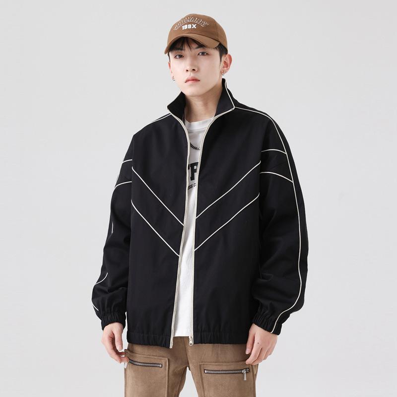 Large Size Baseball Jersey Men's Spring and Autumn Brown Coffee Lapel Jacket Men's Coat