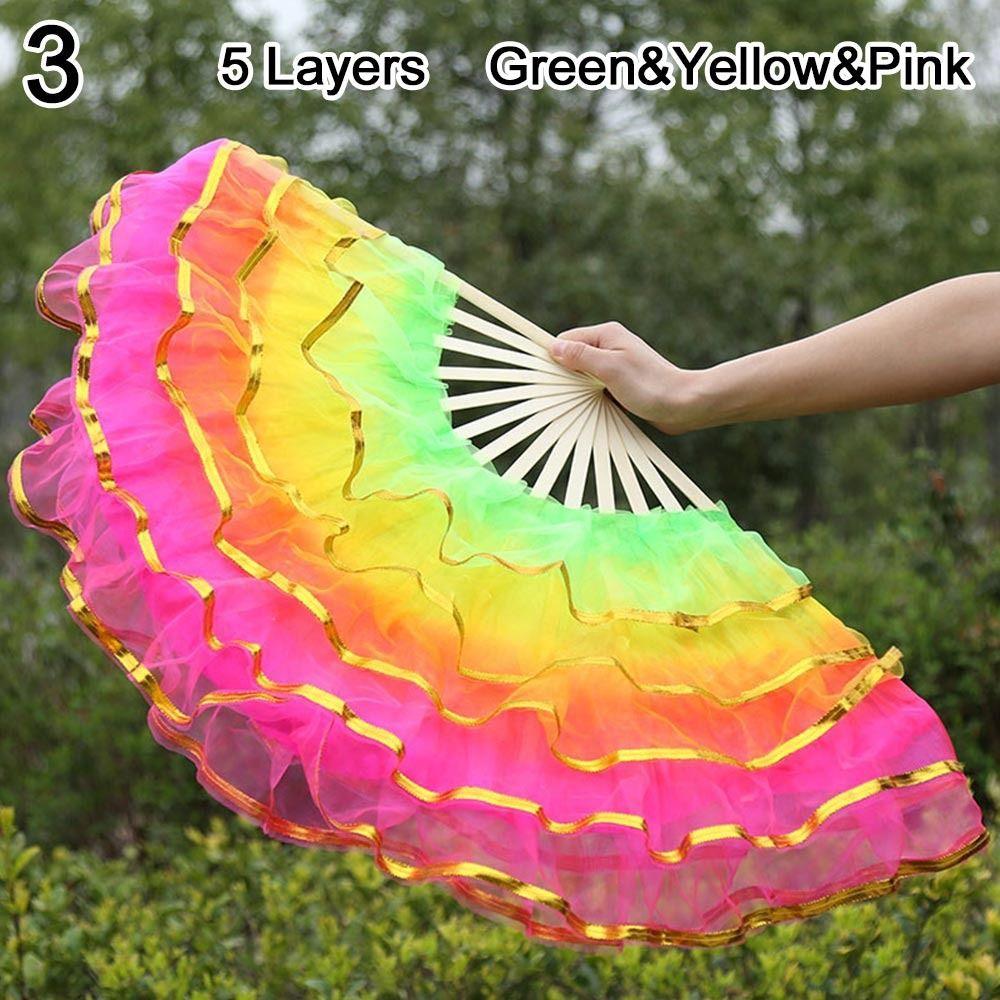 Long Imitation Dancer Practice Long Silk Fans Belly Dancing Fan Silk Fans Rayon Silk Fans