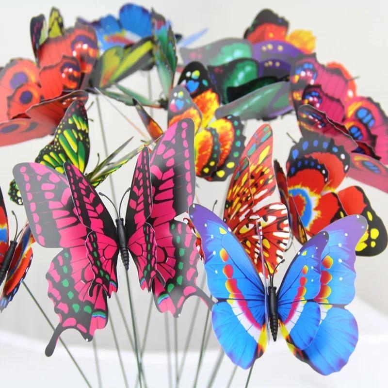 20pcs Double Layer Butterflies Garden Yard Planter Colorful Butterfly Stakes Decoracion Outdoor Decor Flower Pots Decoration