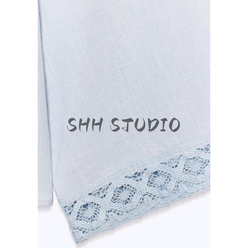 Summer New Women Clothes French Style Single Row Multi-Button Round Neck Wide Sleeve Patchwork Lace Short Shirts 8086730