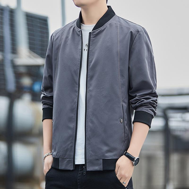 

Новая весенняя, осенняя и зимняя куртка со стойкой воротником, мужское модное синее повседневное трендовое пальто M темно-серого