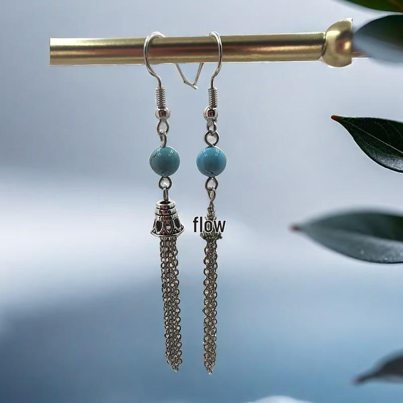 

Sky Blue Turquoise Tassel Earrings: Handmade Retro-Chic with Chinese Influence