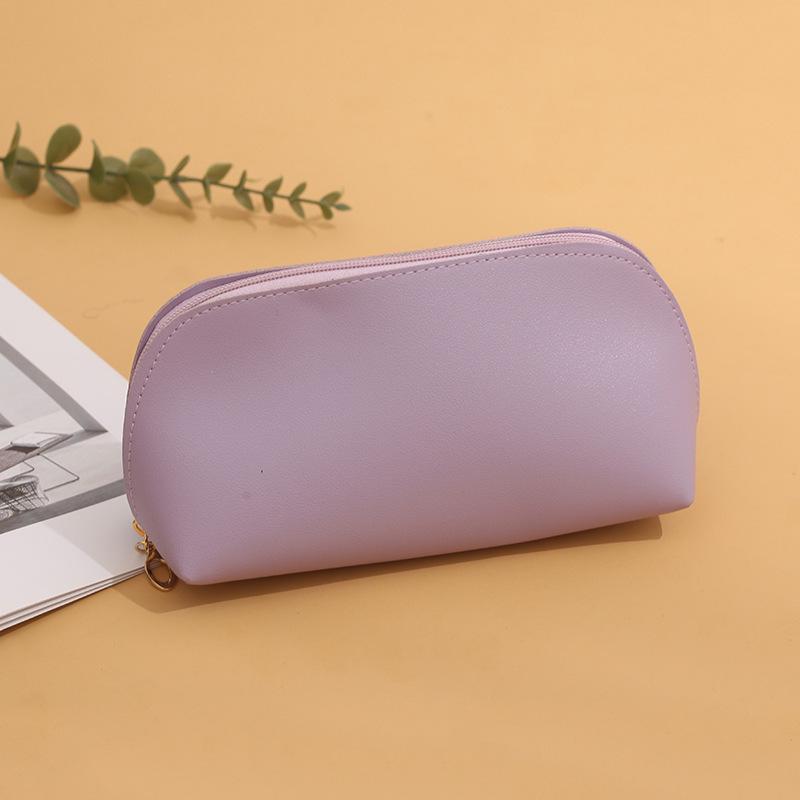 Double-Sided Leather Makeup Bag: Large Capacity, Solid Color, Portable