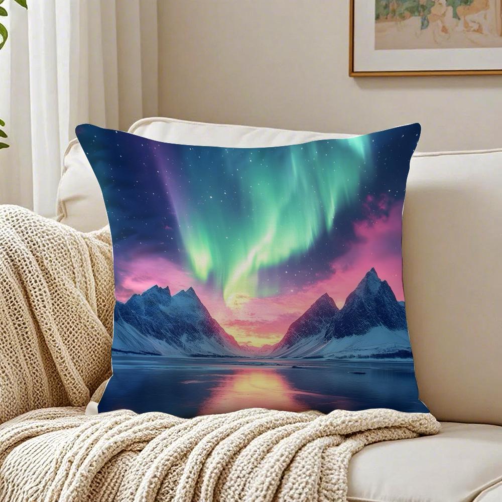 Reathtaking Natural Scenery Art Winter Aurora Cushion Cover Pillowcase Antidustmite living Room Sofa Decor Cushion Room