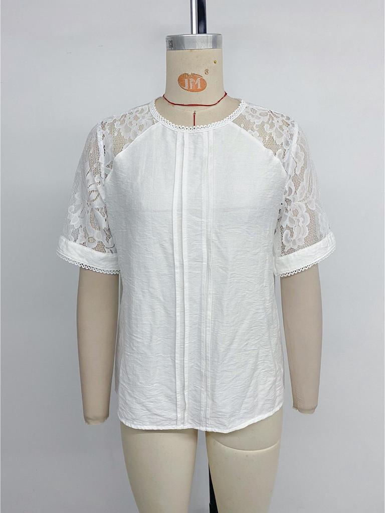 2025 European and American Casual Lace Short-Sleeved Pullover Shirt