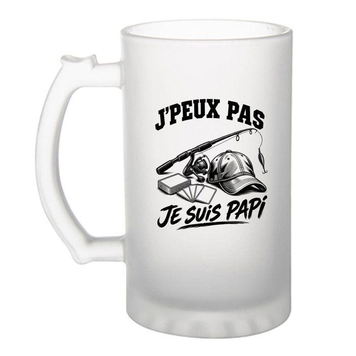 Chope de bière - PLANETEE - J’peux pas je suis Papi (minimaliste) - Verre trempé givré 470 ml - Imprimée en Bretagne