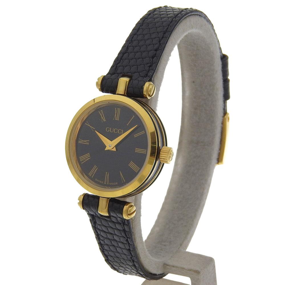 Gucci Sherry Watches Gold blackDial Plated Gold/Stainless Steel Quartz Analog Display Women Used