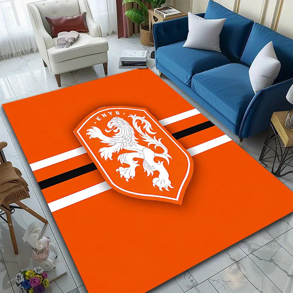 Orange Lion Crest with Stripes Patterned carpet, suitable as a non slip play mat for the living room and bedroom sofa