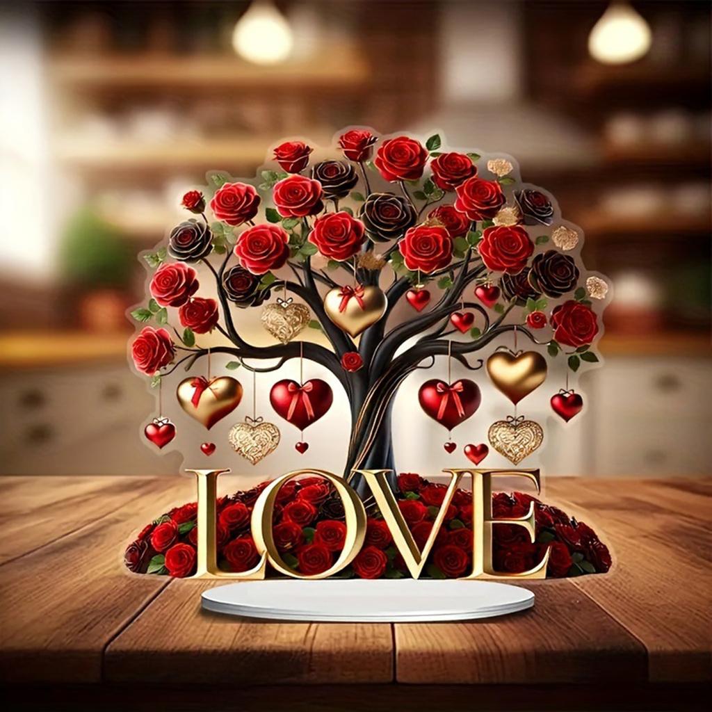 Valentine's Day Acrylic Rose Tree Sunshine Catcher Love Witness Decorative Flowers