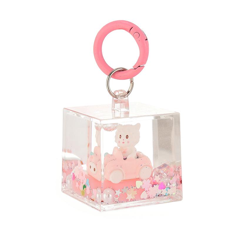 Cartoon Quicksand Bottle Car Keychain - Cute Girl Acrylic Bag Pendant Accessory