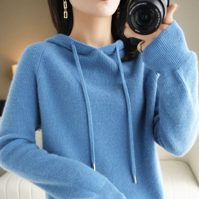 Otoño Invierno Mujeres Suéter Cálido Jersey Cuello con Capucha Abrigo Casual Punto Engrosado Chaqueta Tops Suéter