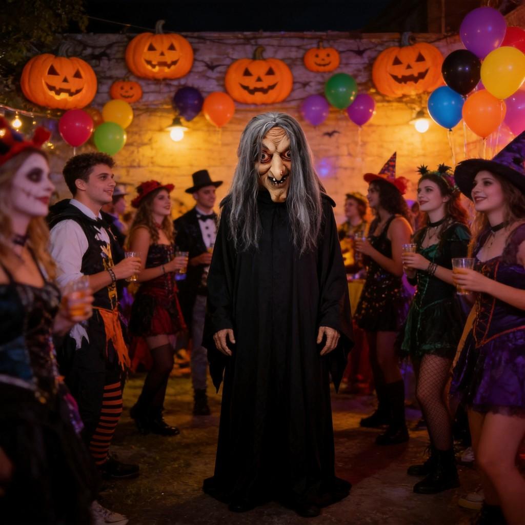 Horror-Hexe Latexmaske für Halloween-Party-Kostüm und Geisterhaus-Dekoration