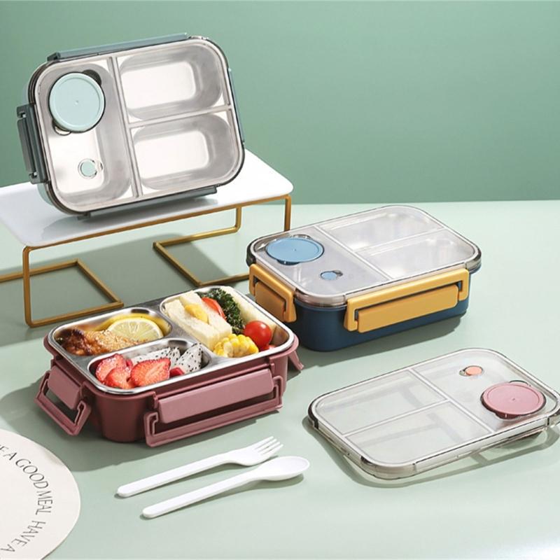 304 Stainless Steel Food Storage Container with Dividers Meal Box Portable Lunch Box for Office and Outdoor Use